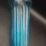 Large vase in blown bubbled glass with a ribbed texture and vintage sky blue, height 30cm