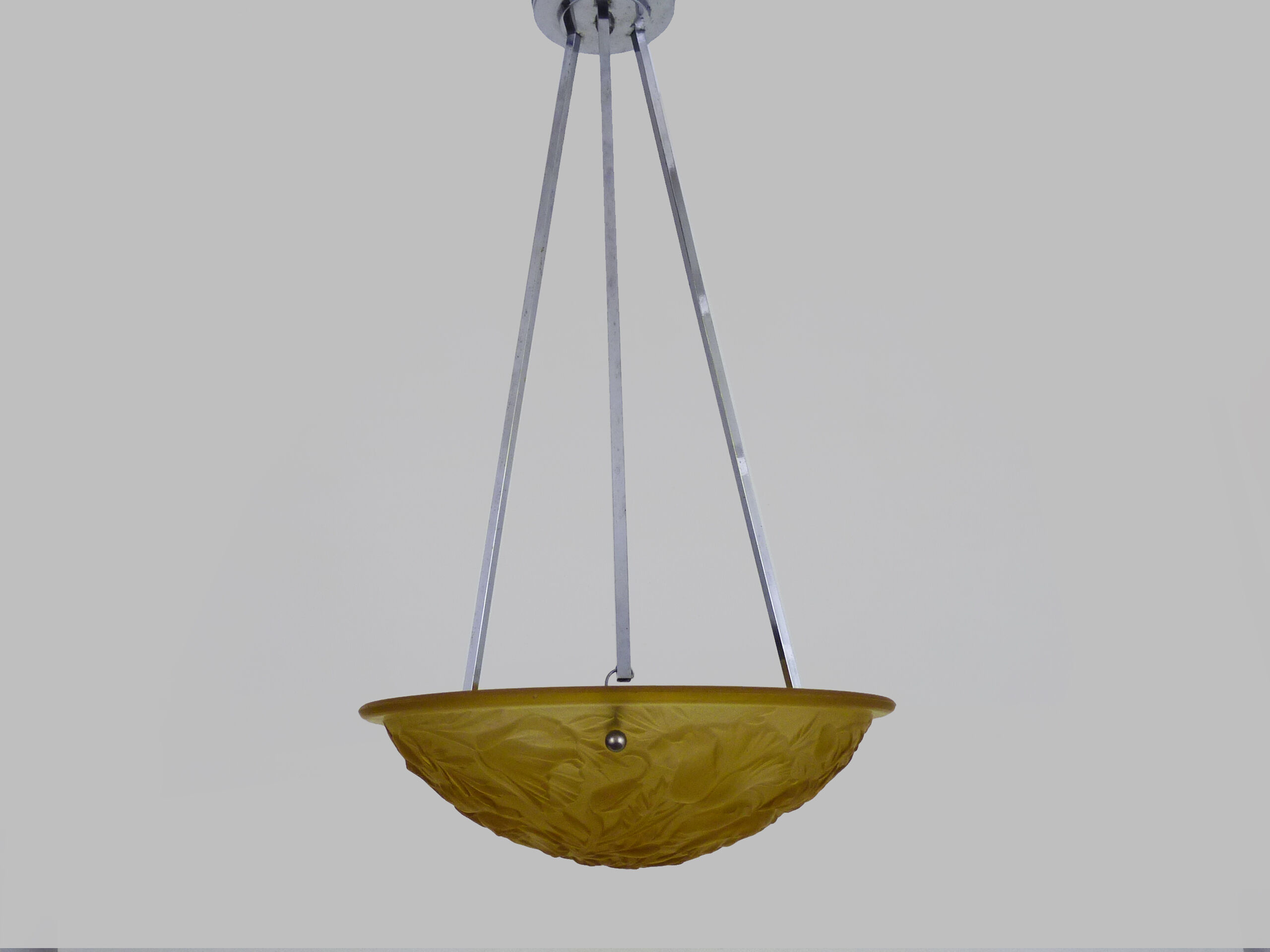 Old chandelier, suspension basin art deco 1 fire, in yellow glass paste