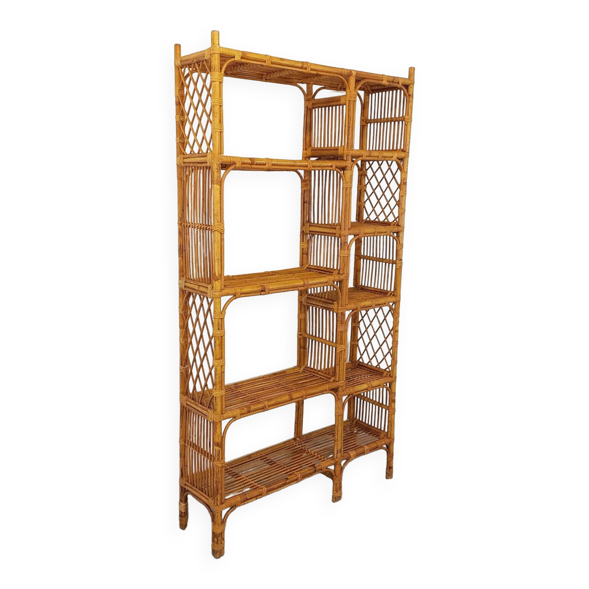Bookcase vintage rattan shelf from the 60s