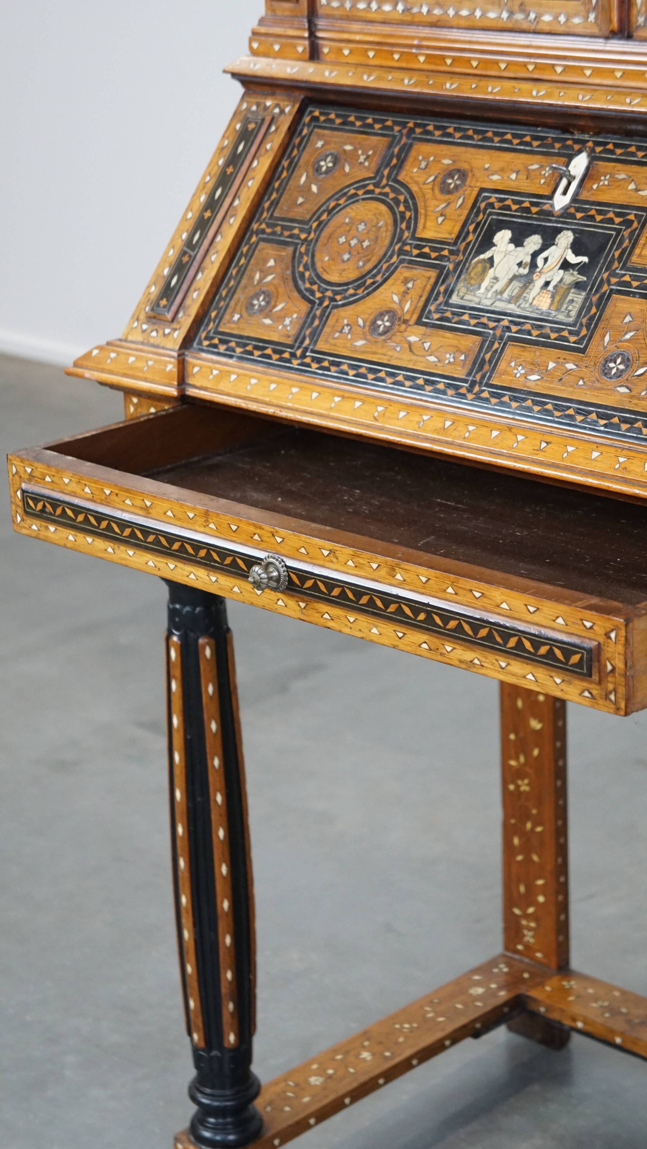 Inlaid antique Italian secretary in Moorish style, circa 1860