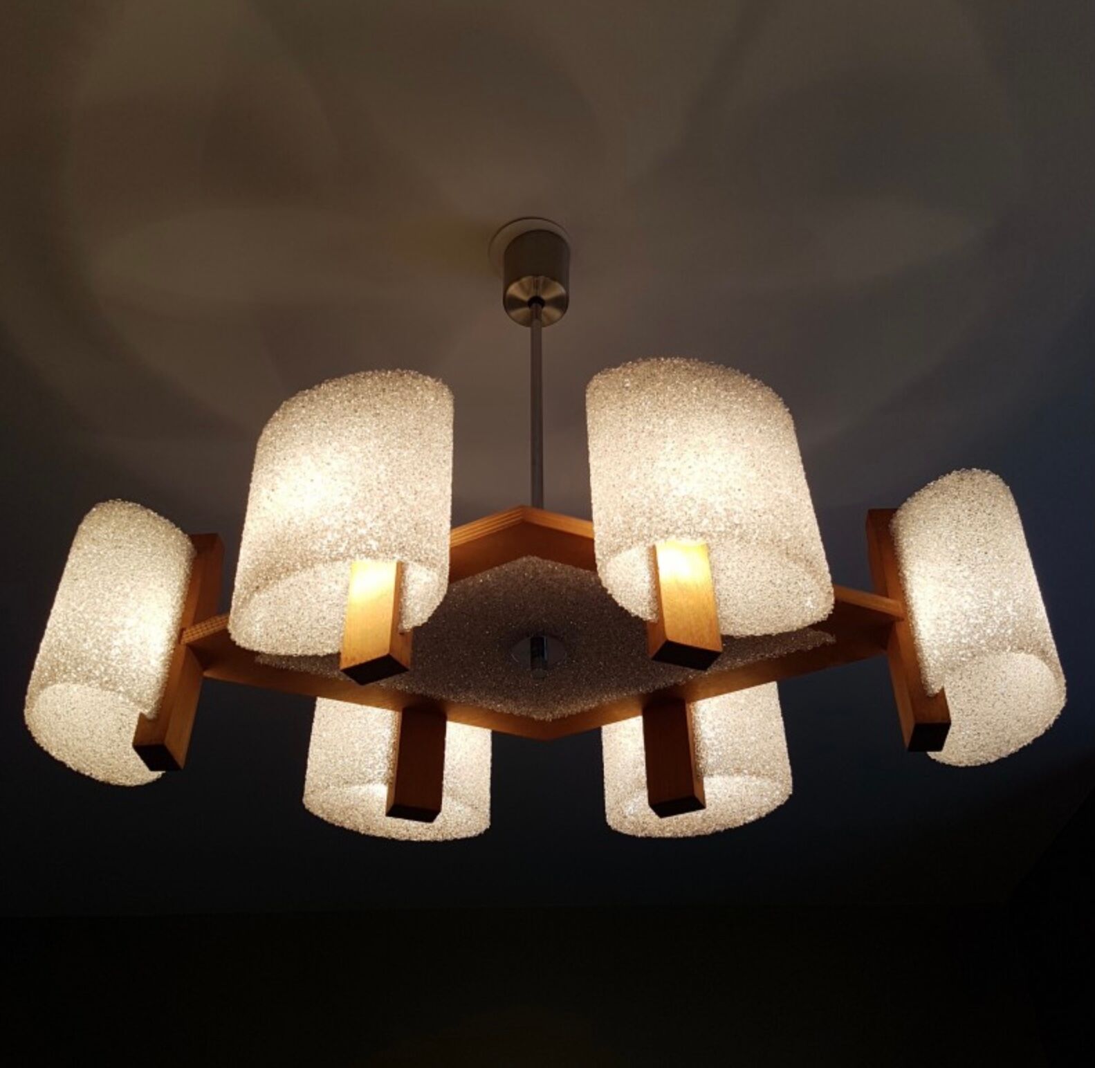 Scandinavian chandelier in wood and perspex