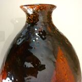 Ceramic vase, chamotte terracotta, enamelled, signature to be identified, vintage