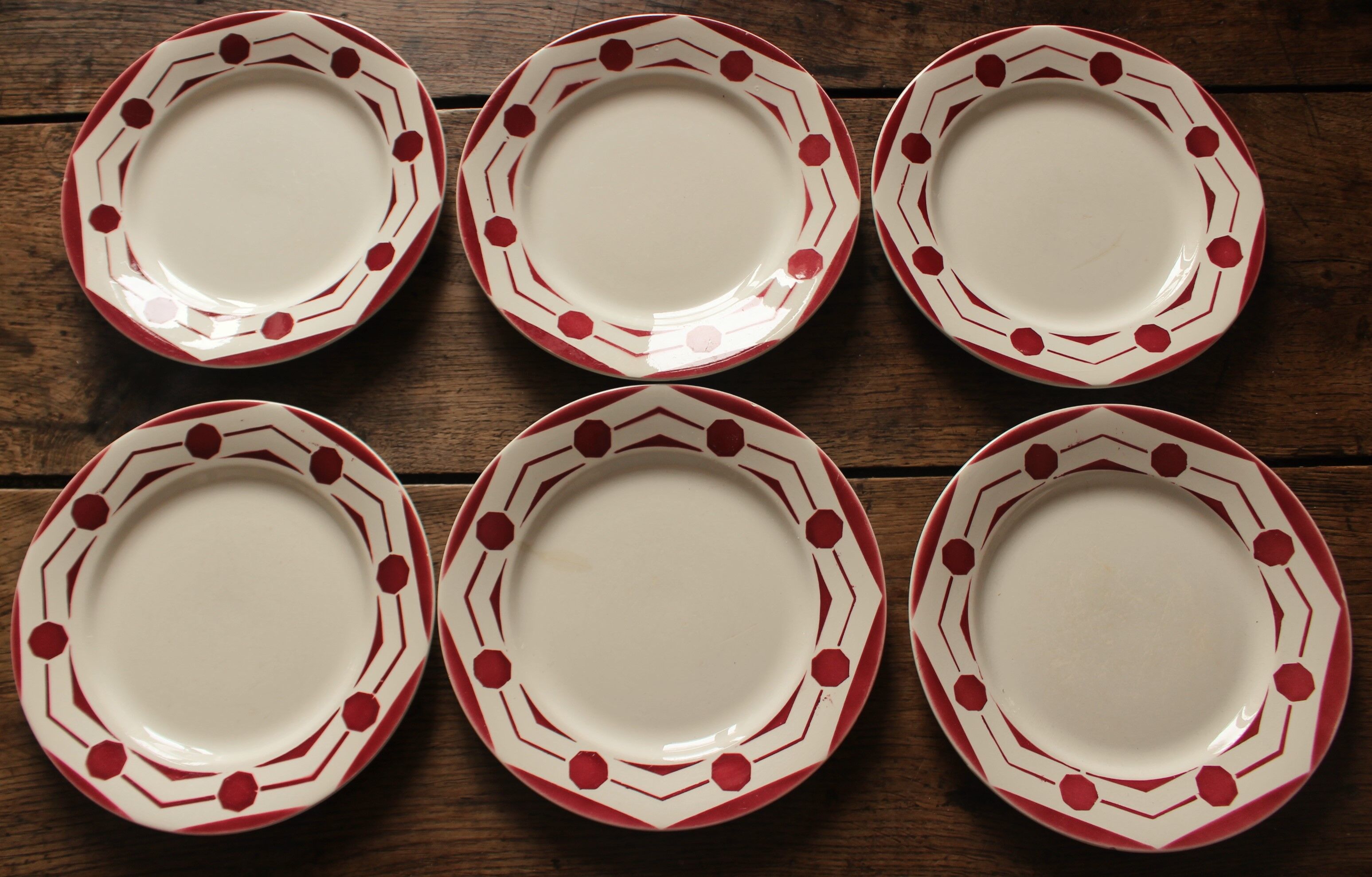Lot 6 flat plates red Ciboulette Digoin Sarreguemines