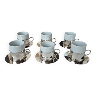 Service à café porcelaine métal argenté 1970