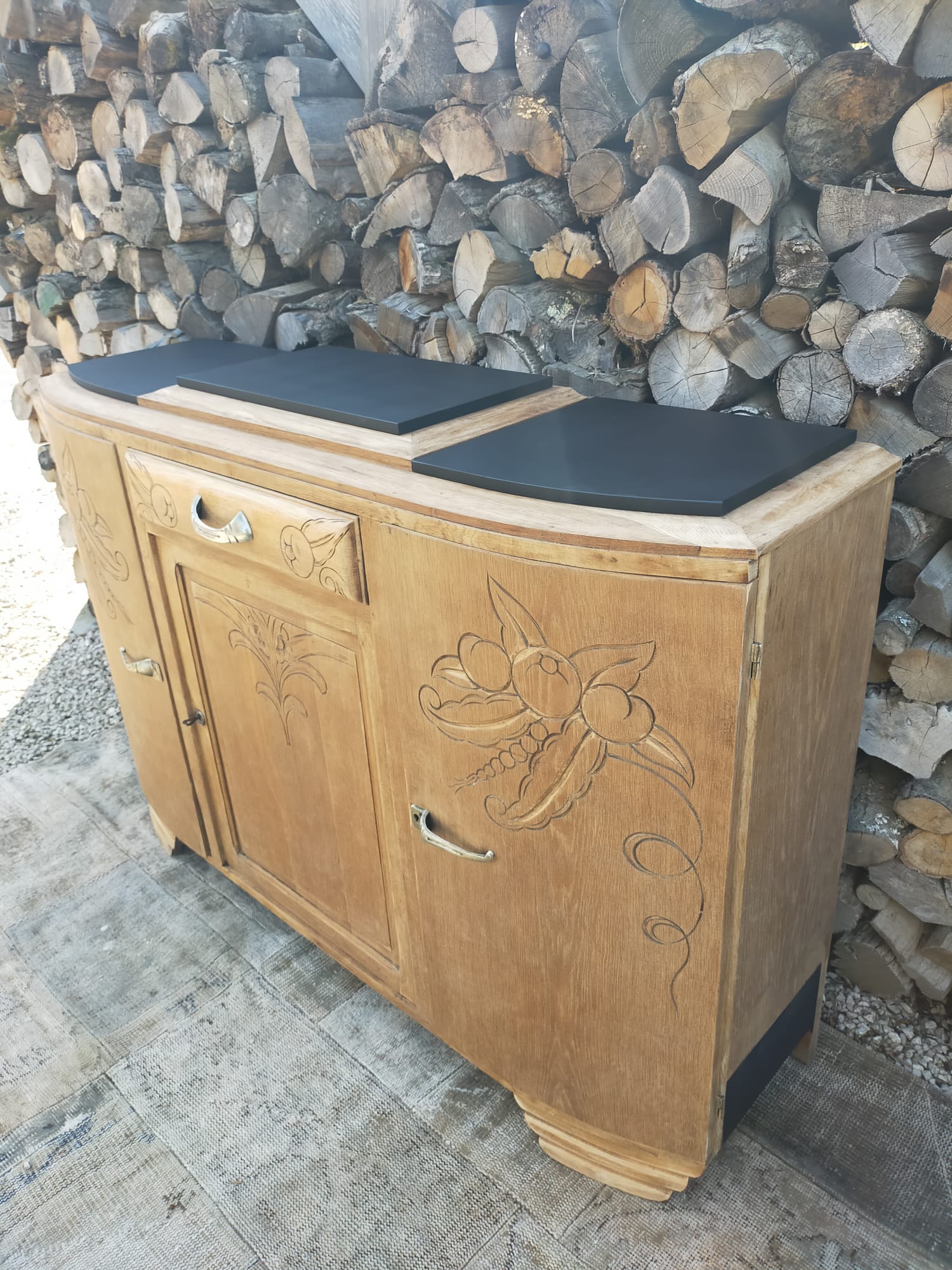Buffet ancien art déco bois et marbre
