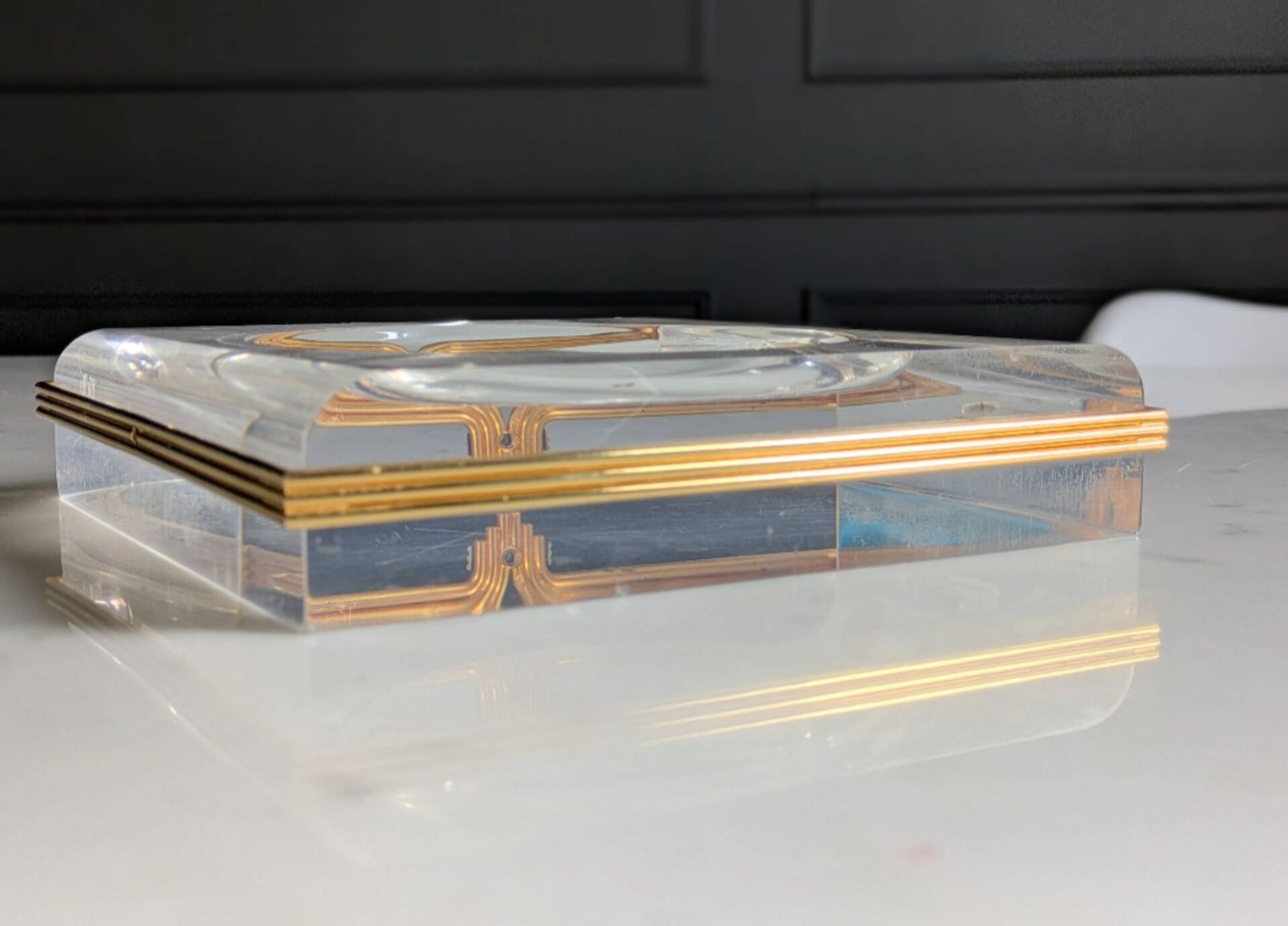 Lucite and brass catchall attributed to Claude Malle/Maison Roméo.