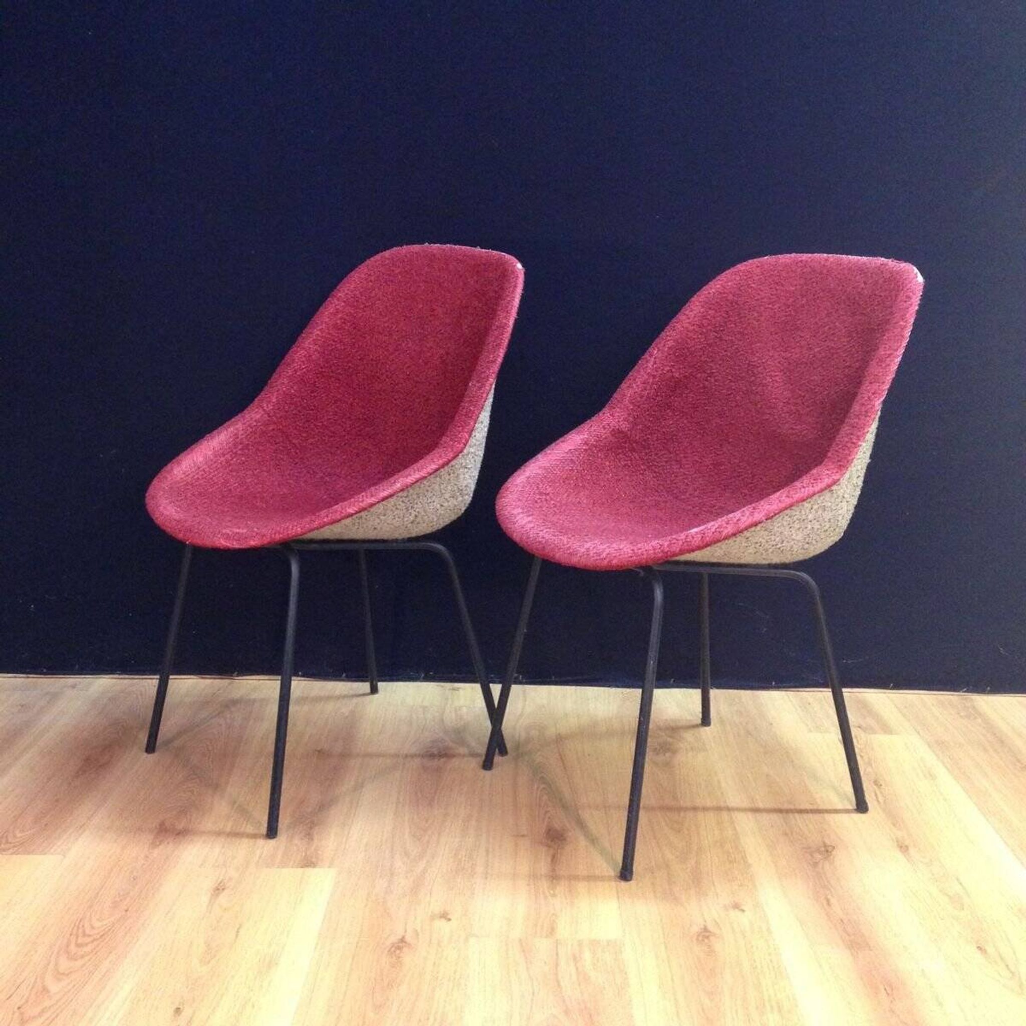 Set of pink chairs by Genevieve Dangles-Christian Defrance for Burov, 1950s