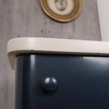 Art Deco bedside table from Hungary, 1930, made of navy blue and cream painted wood.