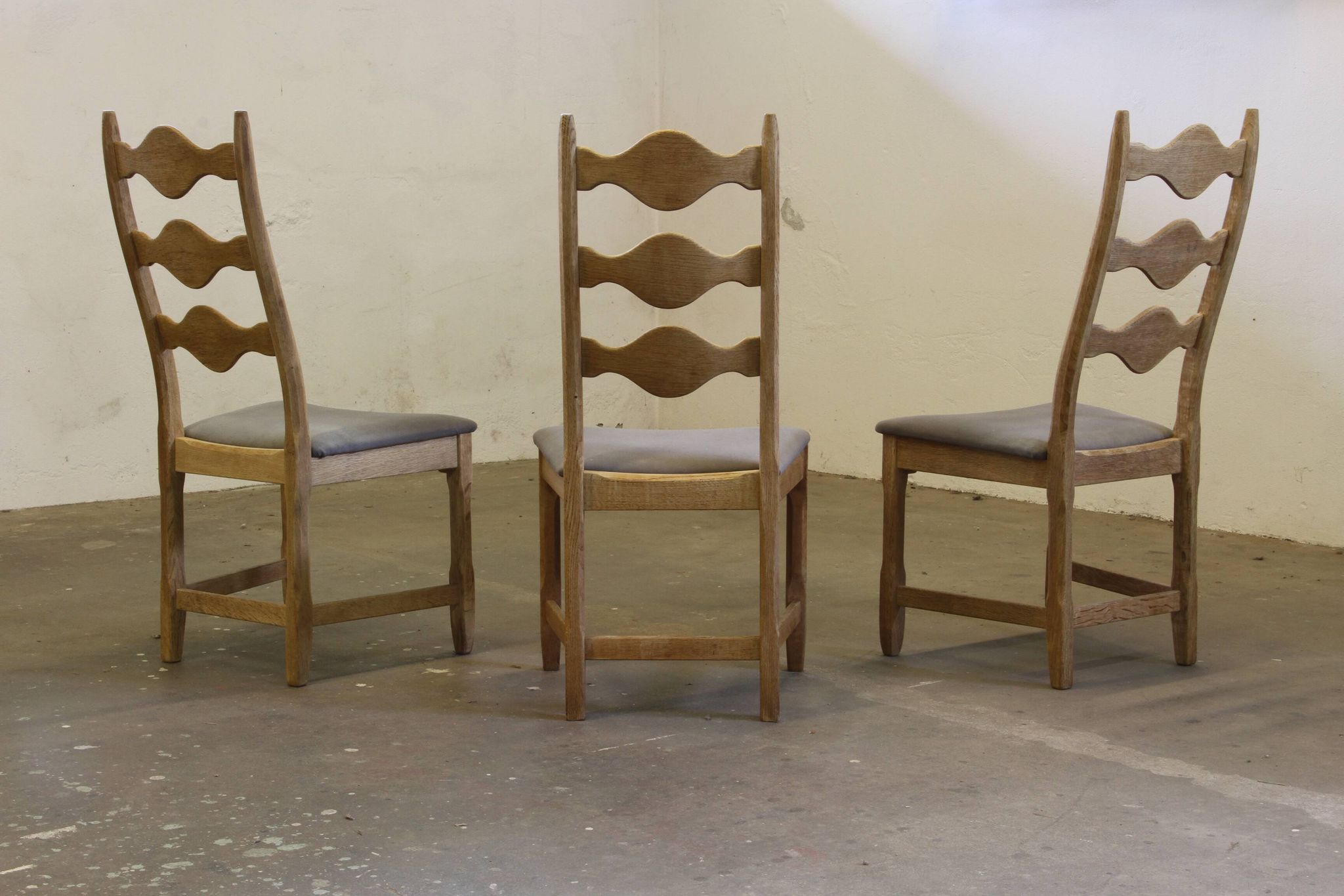 Highback / Ladderback Oak Chairs style of Henning Kjærnulf, 1960s, Set of 4