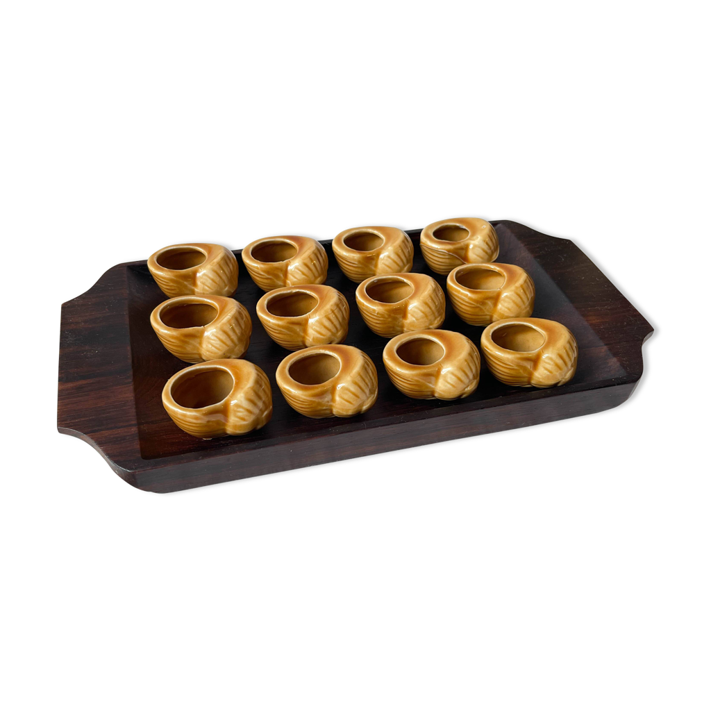 24 COQUILLES ESCARGOT CERAMIQUE NEUVES ORANGE CUISINE TABLE