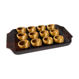 Vintage ceramic snail shells Made in France and Scandinavian style mahogany tray