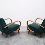 1930 Jindrich Halabala Bentwood Armchair in Emerald Green Velvet