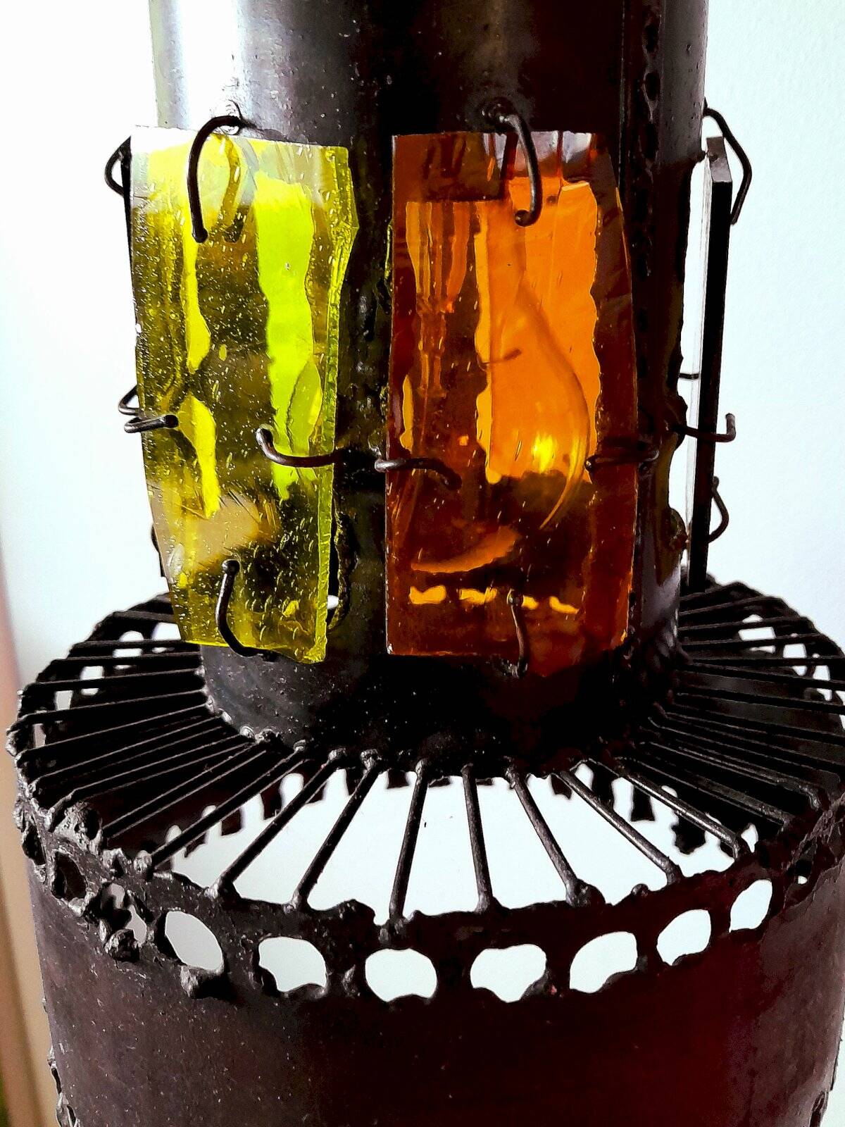 Brutalist suspension light 1960 industrial metal/glass