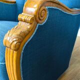 Mid century danish teal blue wool & oak club lounge chair