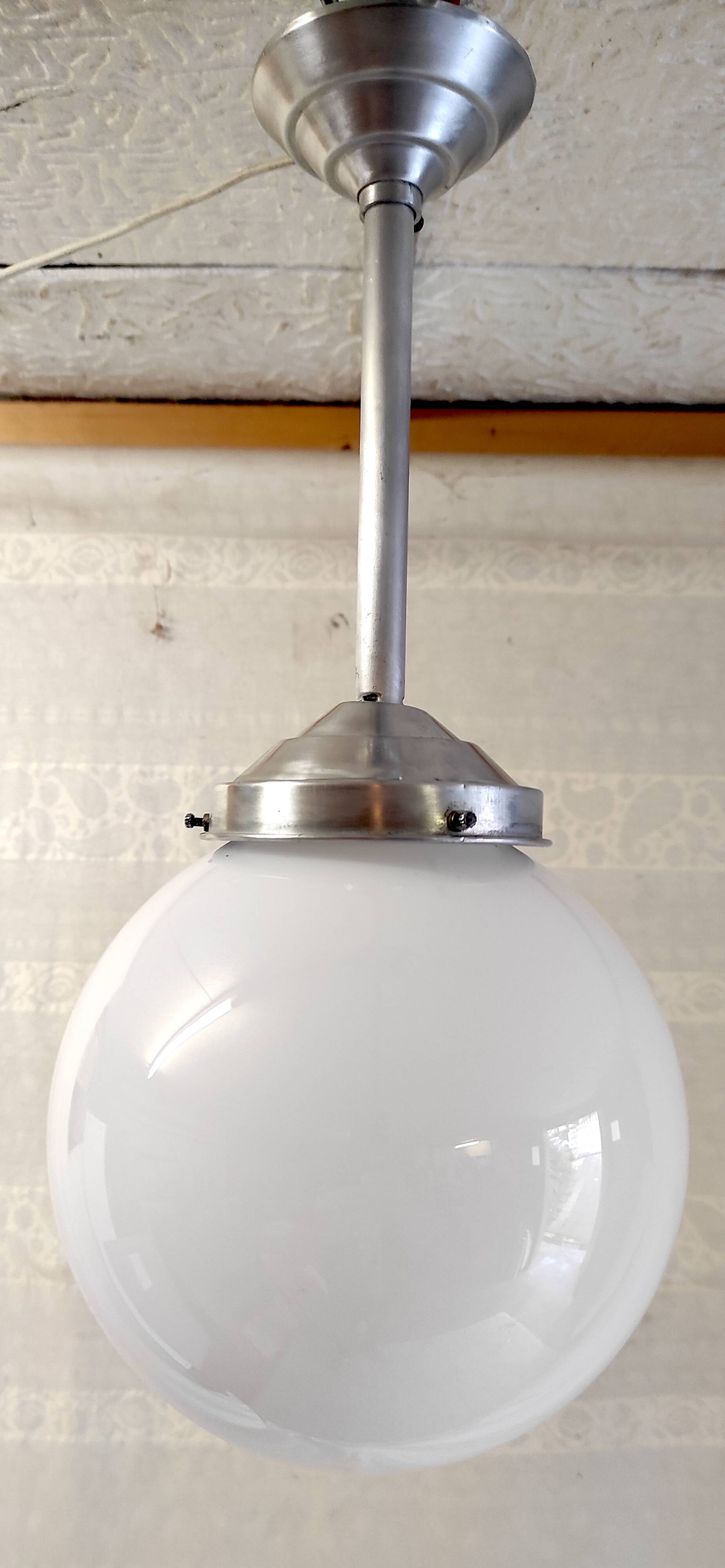 Opaline globe pendant light - mid-20th century