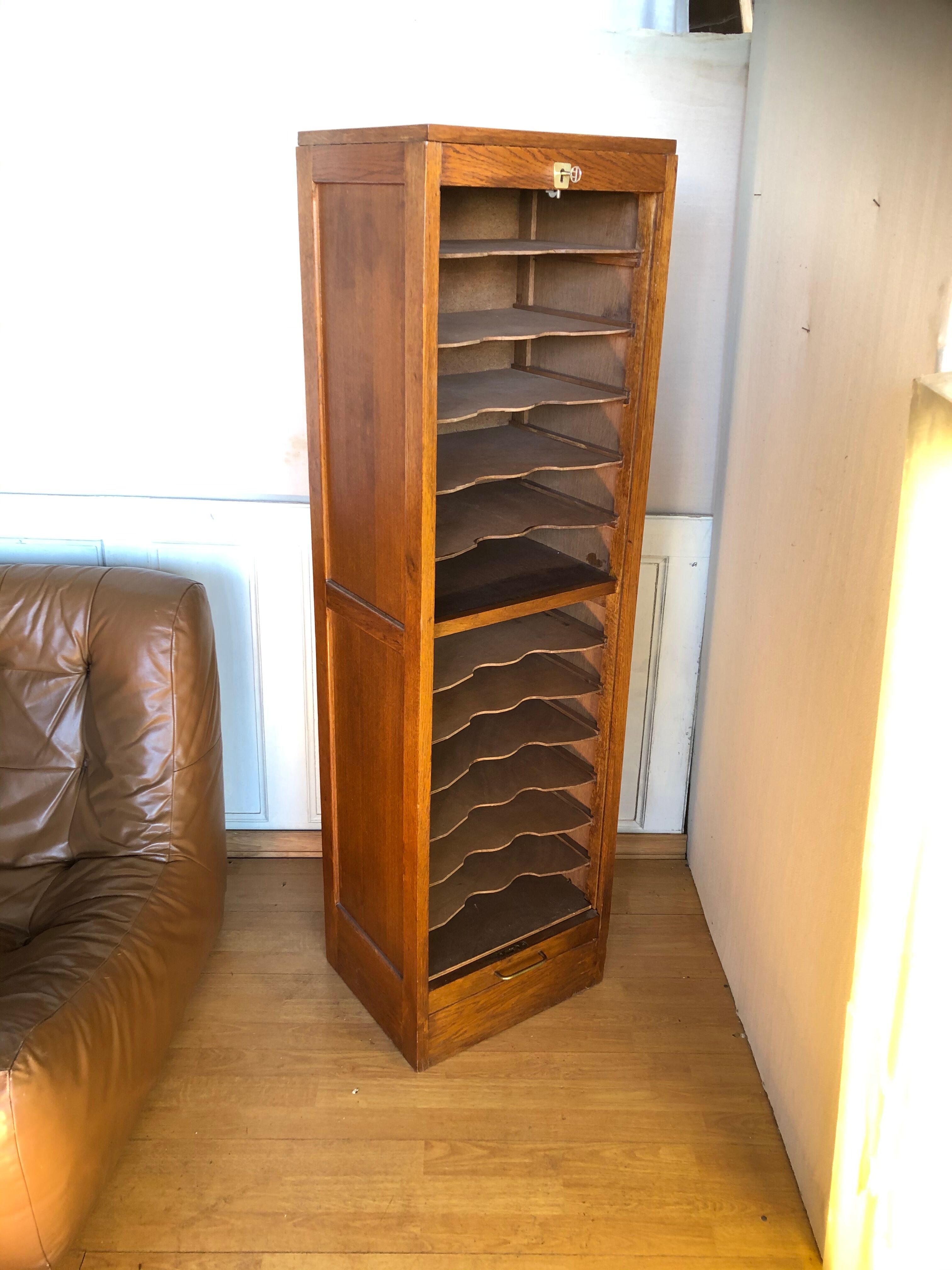 Oak 1950 curtain storage cabinet