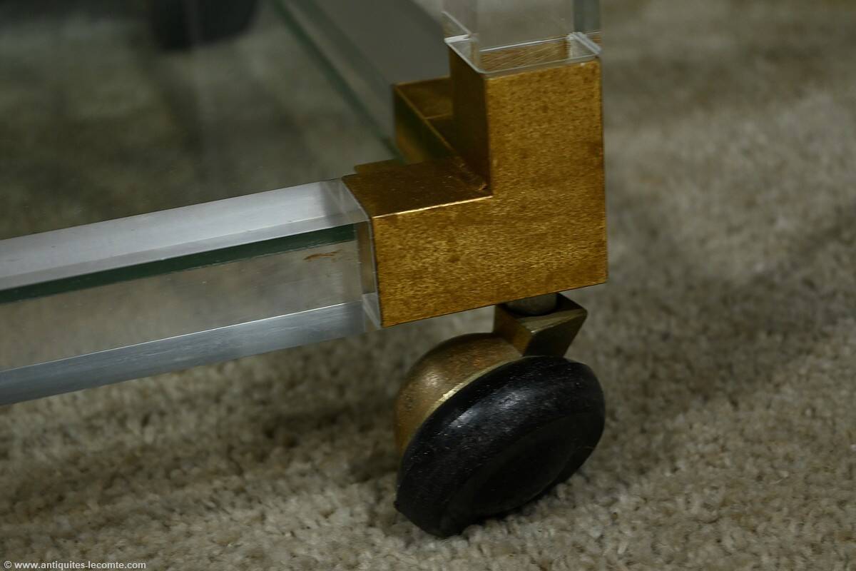 Rolling acrylic and brass serving table – 1960
