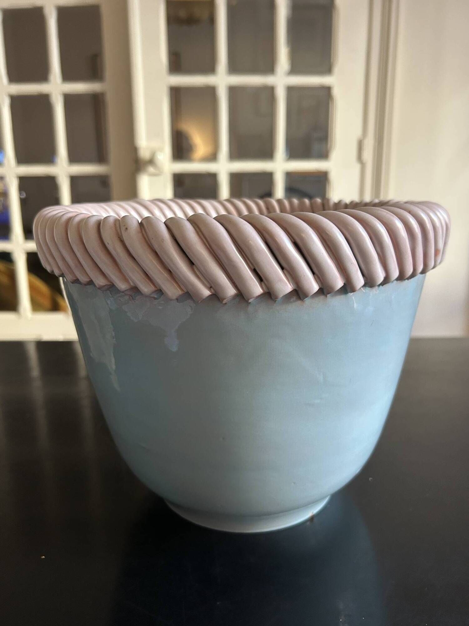 important vintage woven ceramic pot