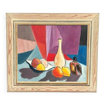 Huile sur toile originale suédoise – “Stilleben” par L. Norberg – Vintage et encadrée – 61 × 53 cm (24" × 20,9")
