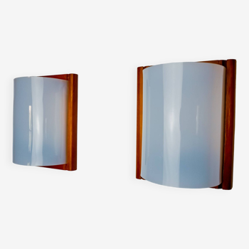 Pair of pine and methacrylate wall lights, Mediterranean design, Spain, 1980