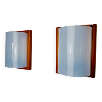 Pair of pine and methacrylate wall lights, Mediterranean design, Spain, 1980