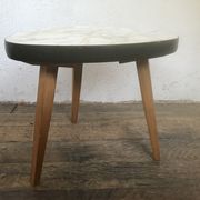 Small triangular table coffee table with a vintage tripod door midcentury plant 1950