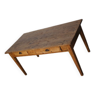 Table à manger antique de ferme rustique française en chêne doré clair du 19ème siècle