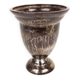 Lucien BRISDOUX Vase or bowl in black ceramic and gold oil
