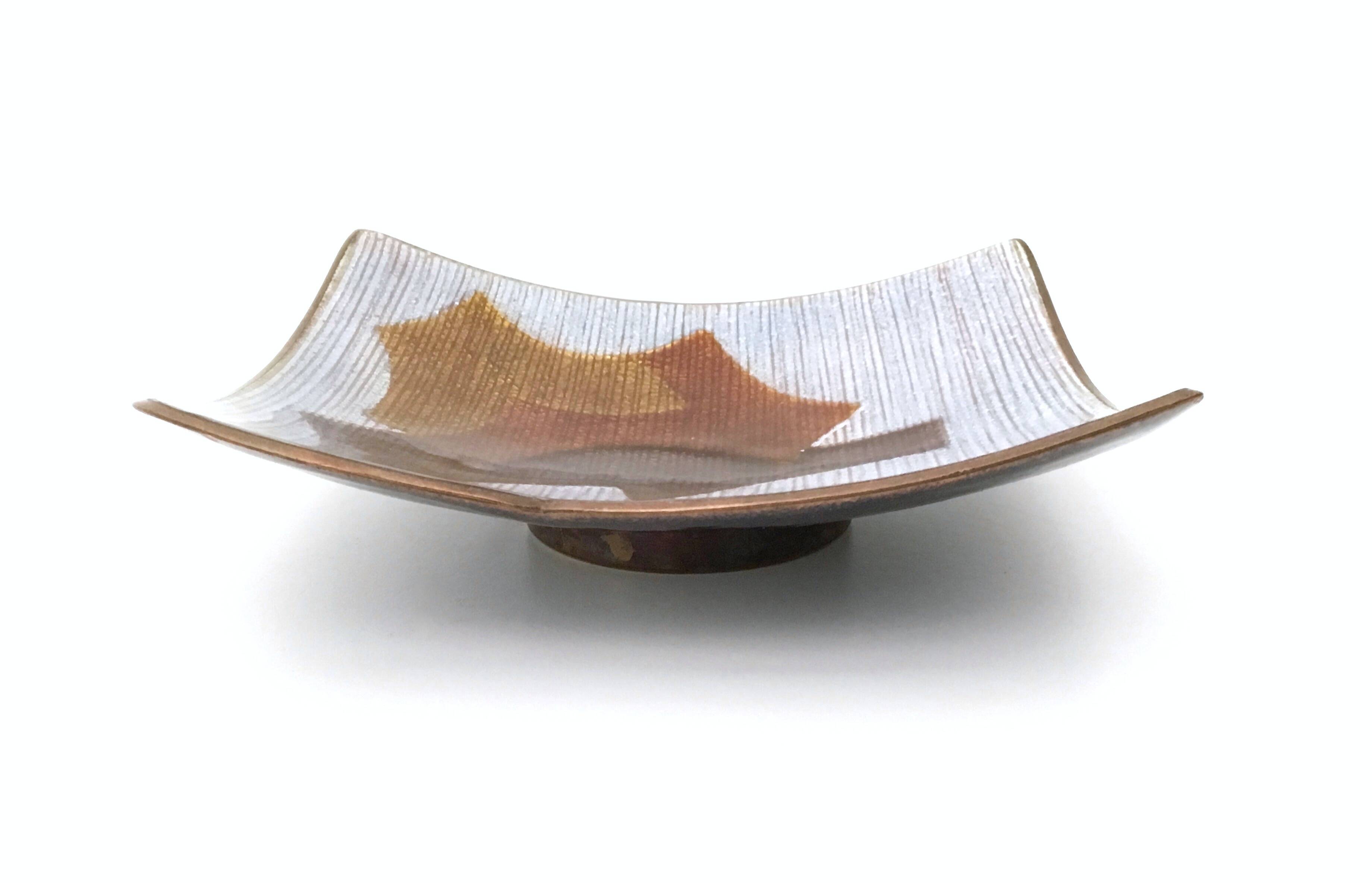 Brown and White Lacquered Copper Ashtray / Vide-Poche by Del Campo, Italy