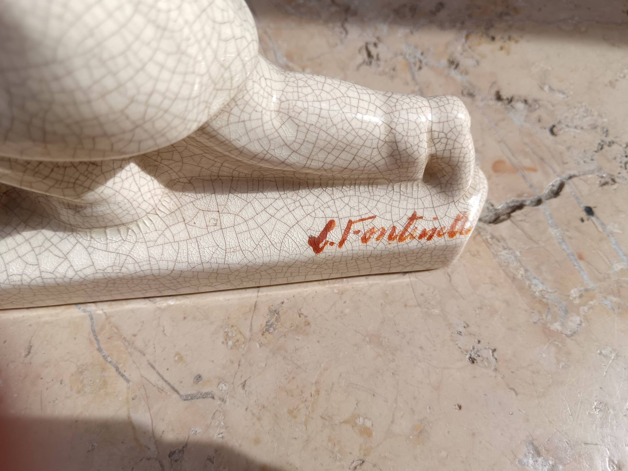 Pair of bookends - Ceramic - Signed L Fontinelle