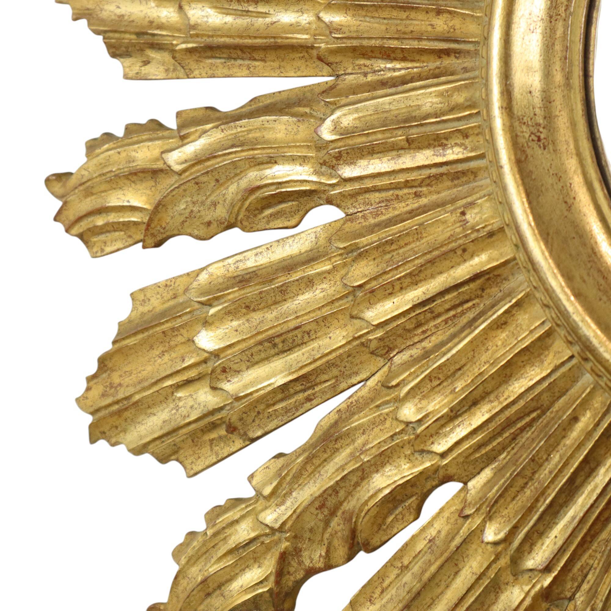 Large Wooden Sun Mirror Sunburst Butler XL Mirror Gold 70cm