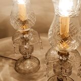 Pair of cut glass table lamps, France, 1950s