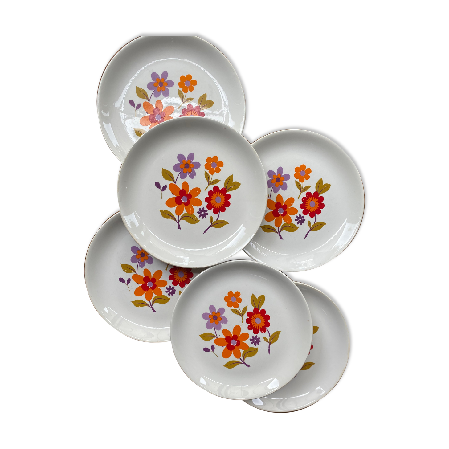 6 old flat plates in French earthenware Moulin des loups