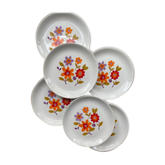 6 old flat plates in French earthenware Moulin des loups