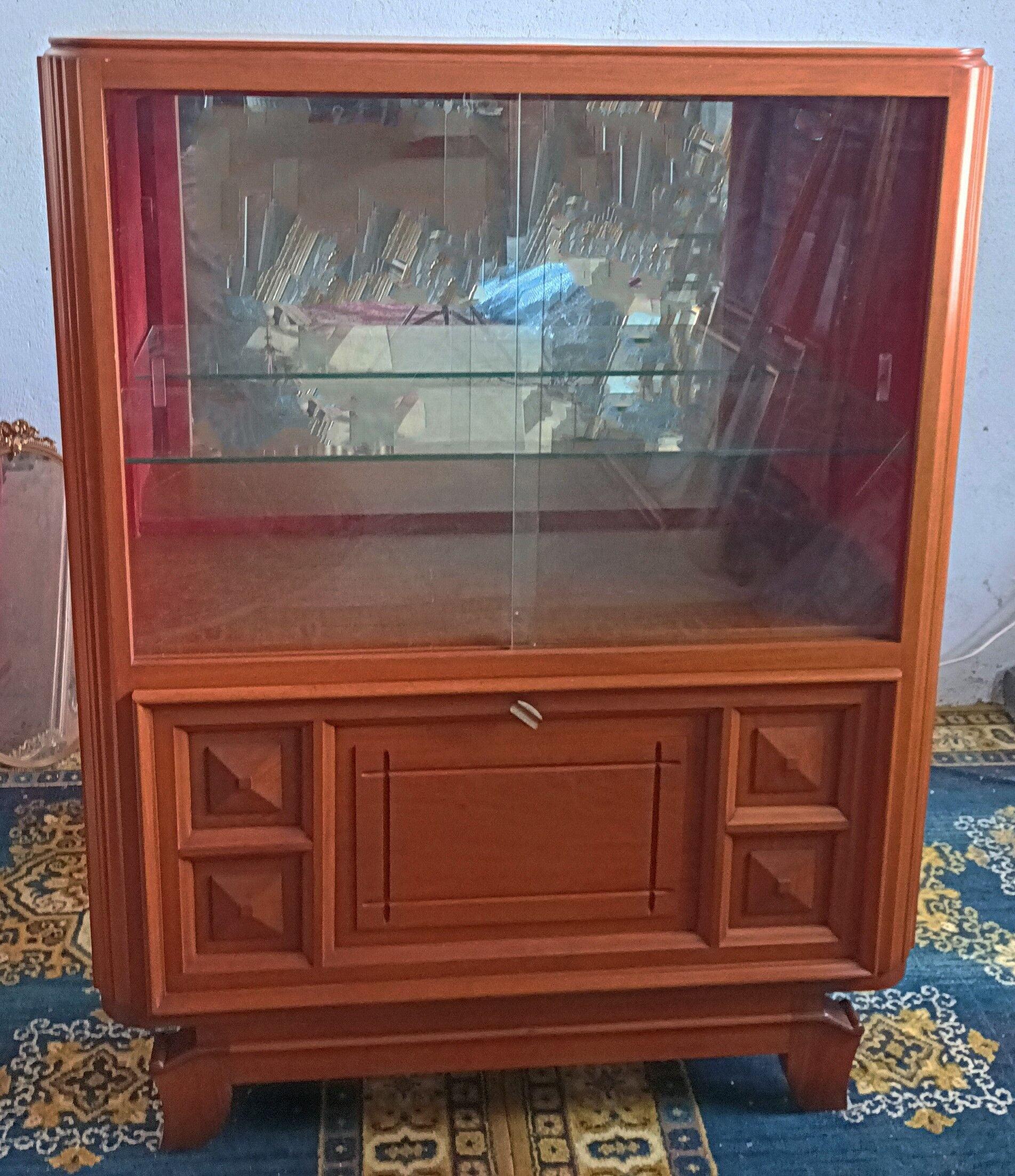 Art deco walnut display cabinet