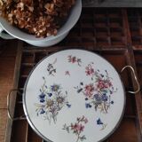 Sarreguemines Digoin “Righi” earthenware tray, metal rim and handles.