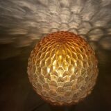 Rustic wooden table lamp with amber pine cone glass lampshade