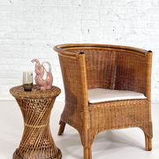 Pair of cabriolet armchairs in wicker and black edging