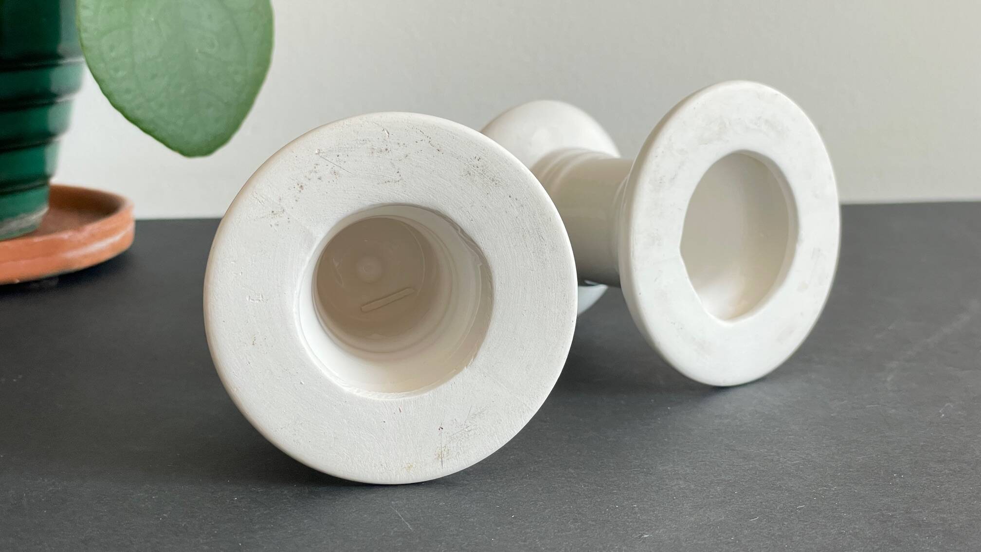 Pair of White Ceramic Candlesticks