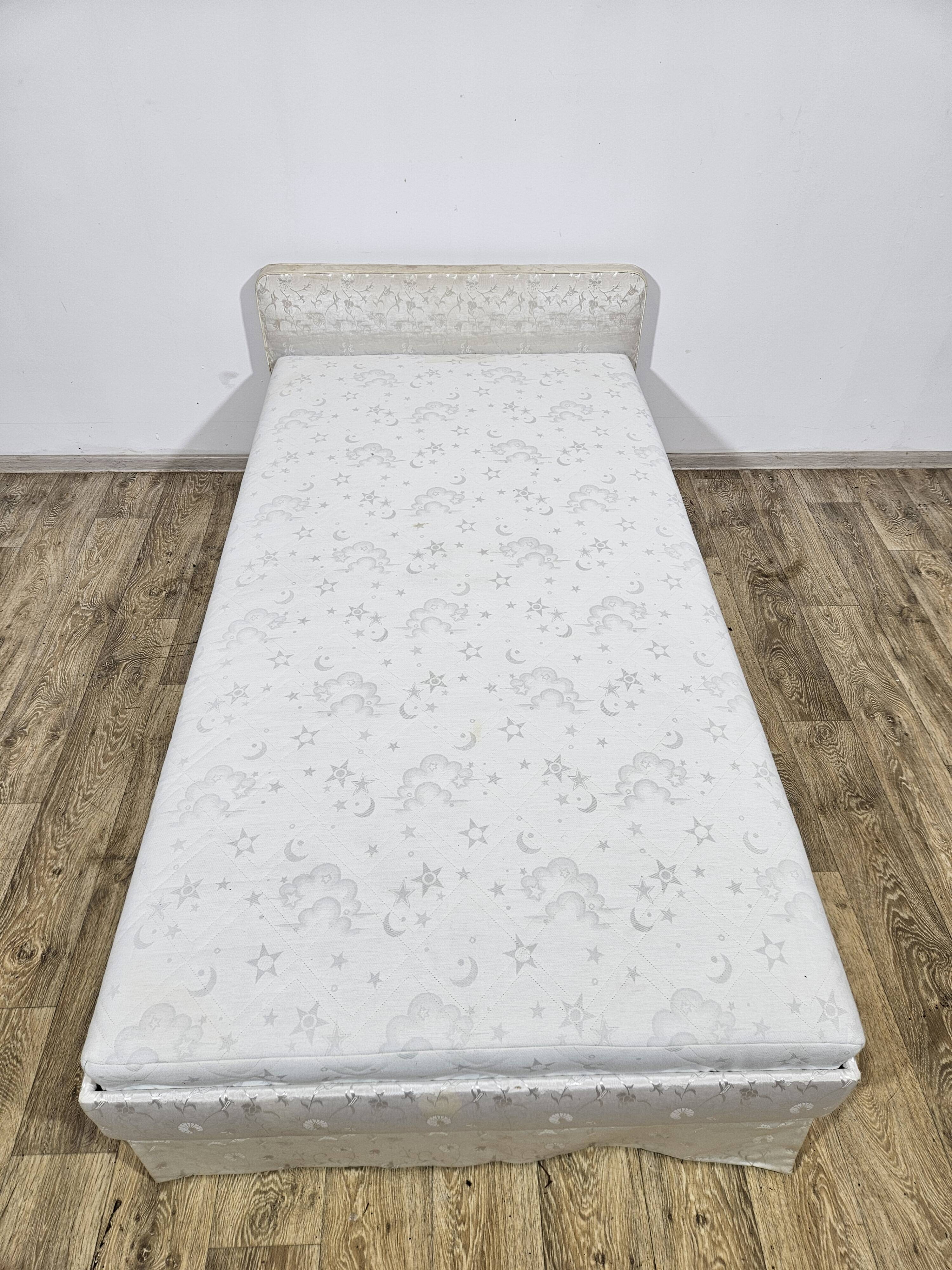 Vintage Upholstered Single Bed with Mattress and Frame 100x190 cm, 60s/70s