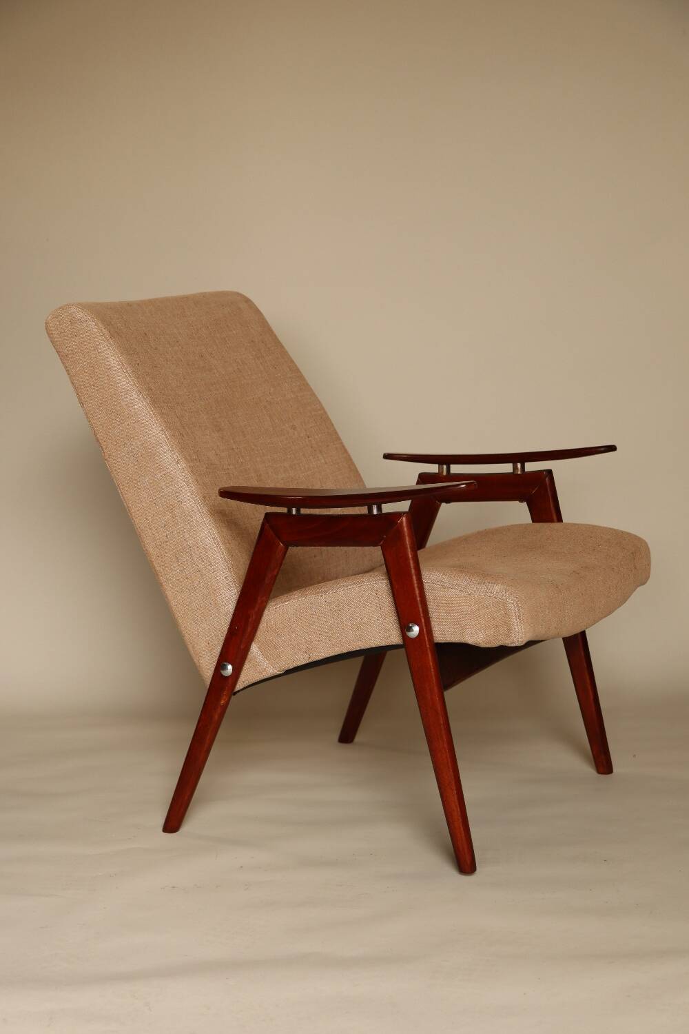 Vintage armchair design by J. Smidek mid century modern design chair tissu beige