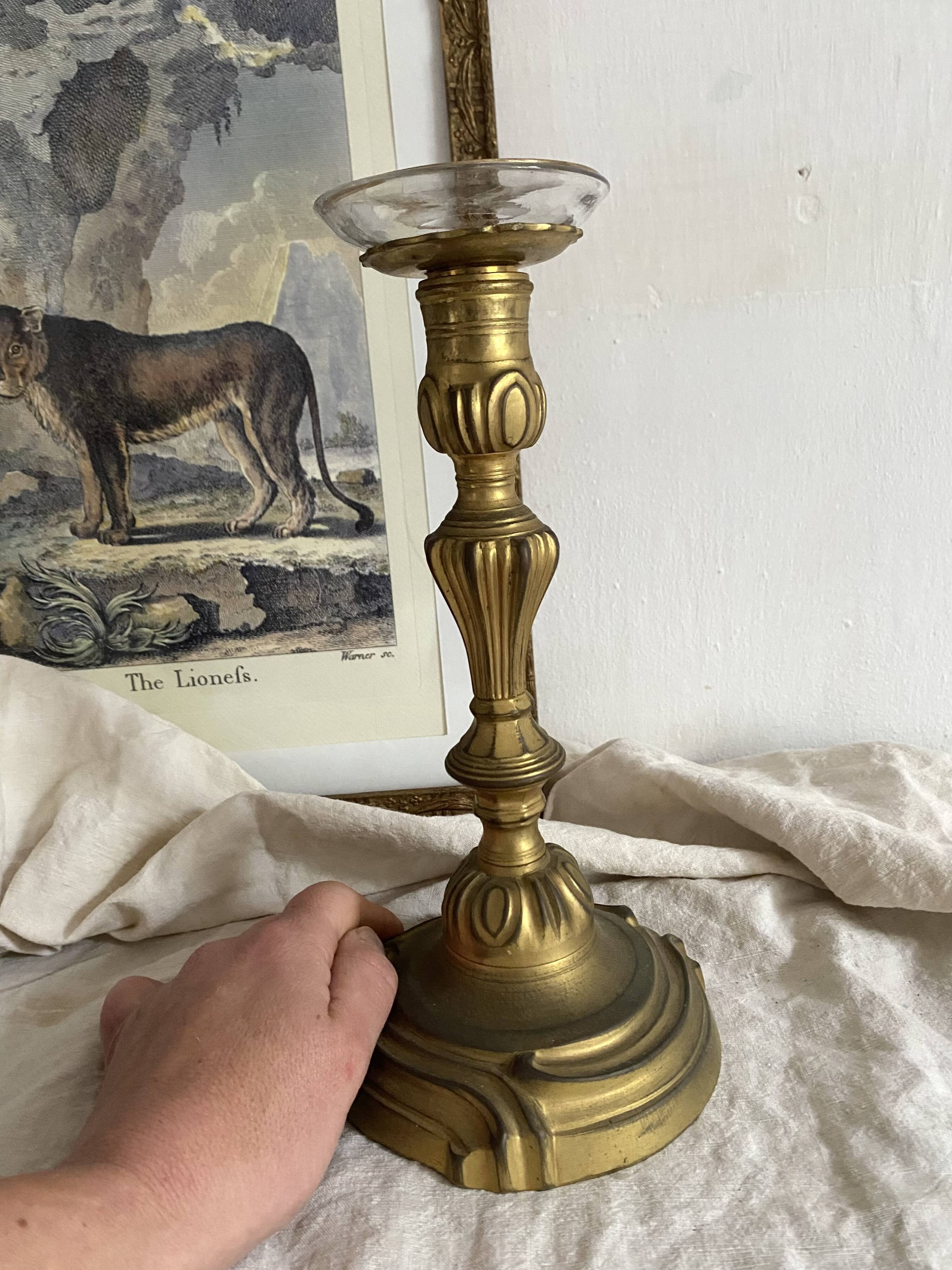 Large antique bronze candle holder 26 cm Louis XV style