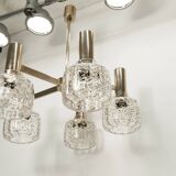 5-branch chandelier in gold and blown glass with gold sequins, 1960