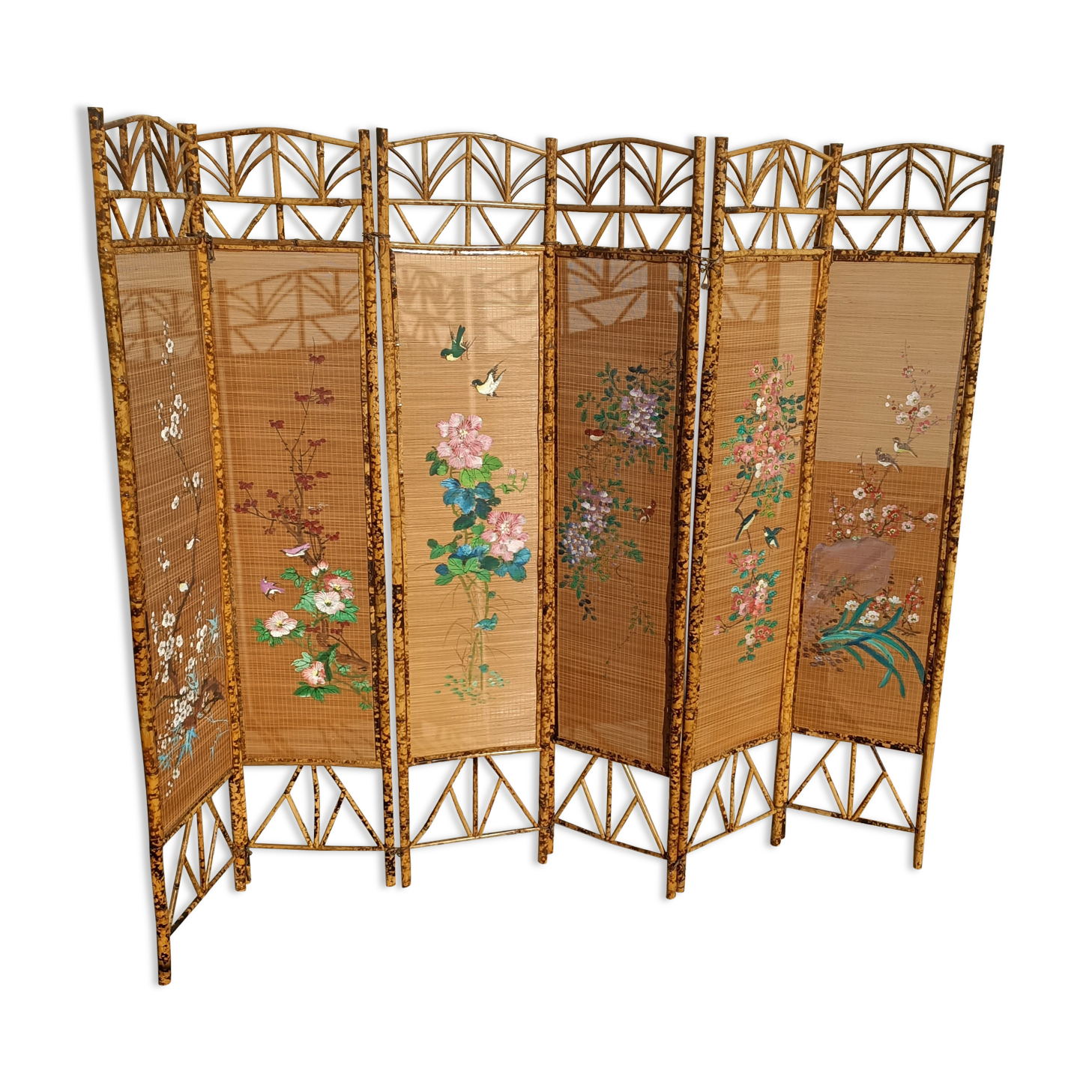 Bamboo screen 6 painted panels