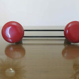 Wall coatrack in red metal, 2 hooks, 60s-70s