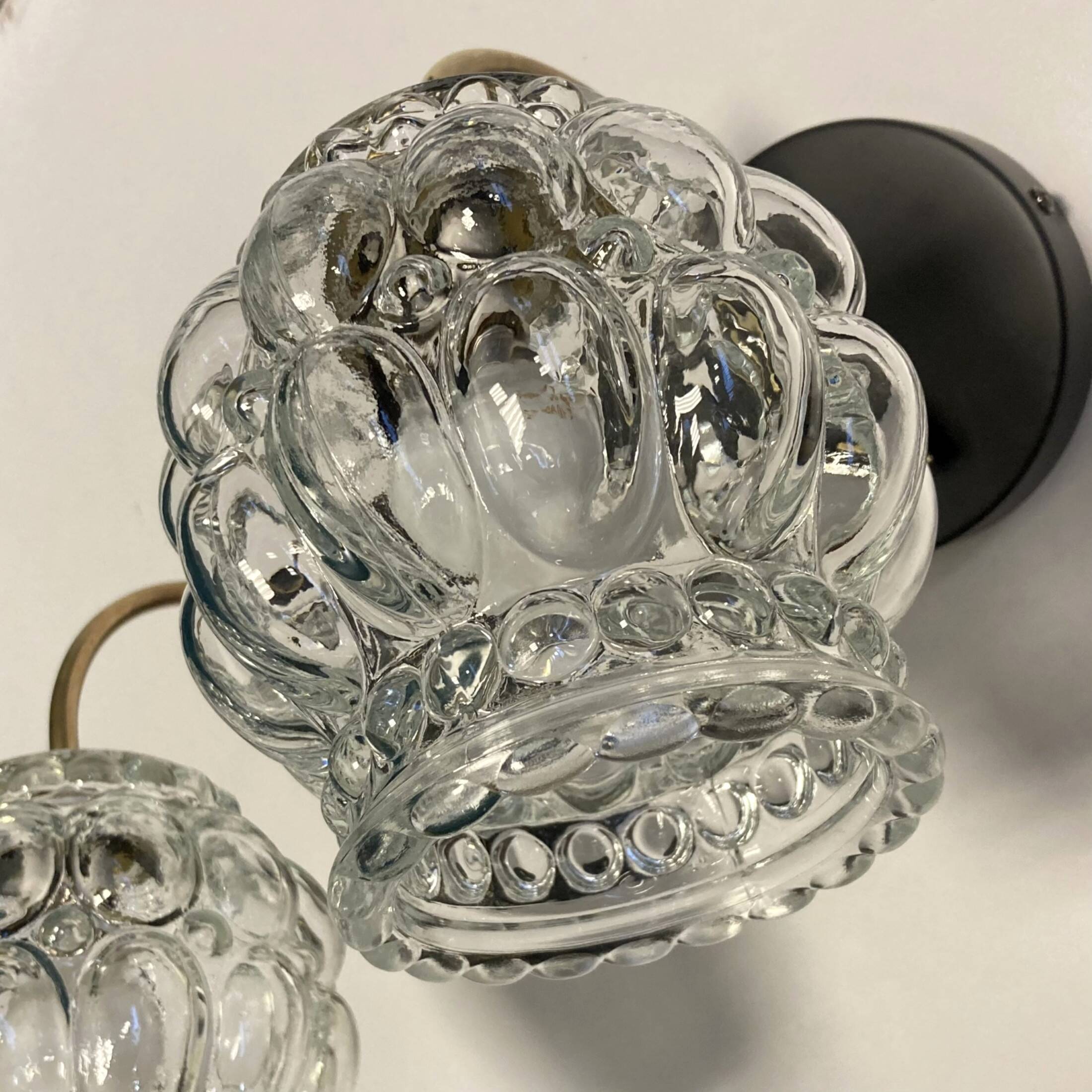 Pair of swan neck wall lights brass globe glass bubble vintage decoration