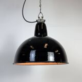 Industrial Black Enamel Factory Lamp with Cast Iron Top, 1950s