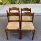 Set of 4 vintage chairs in solid wood and straw — Brutalist / rustic style