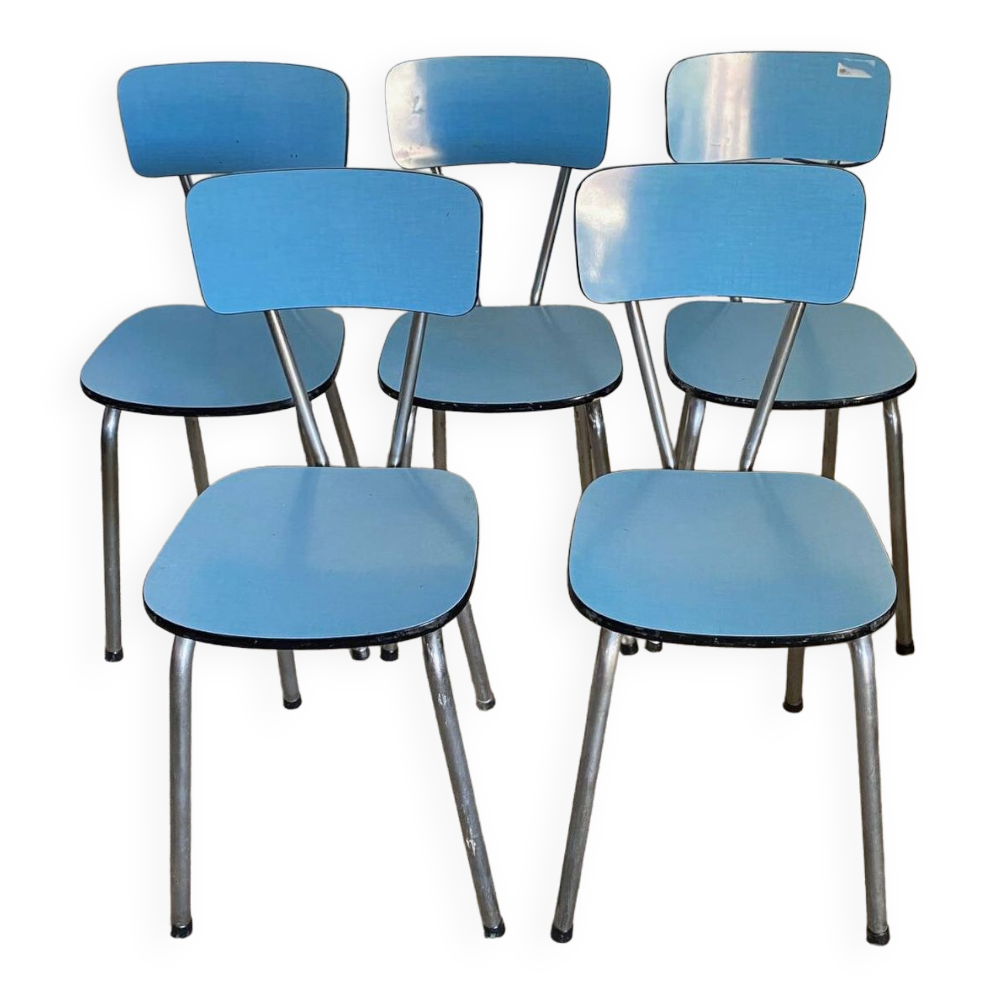 Set of 5 vintage chairs in 1960s blue formica