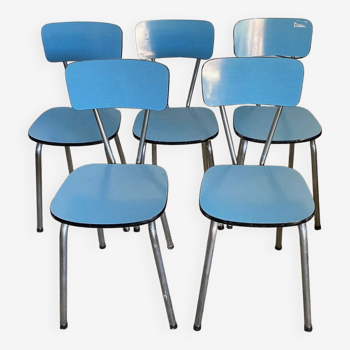 Ensemble de 5 chaises vintage en formica bleu pop années 1960